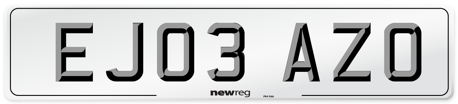 EJ03 AZO Number Plate from New Reg